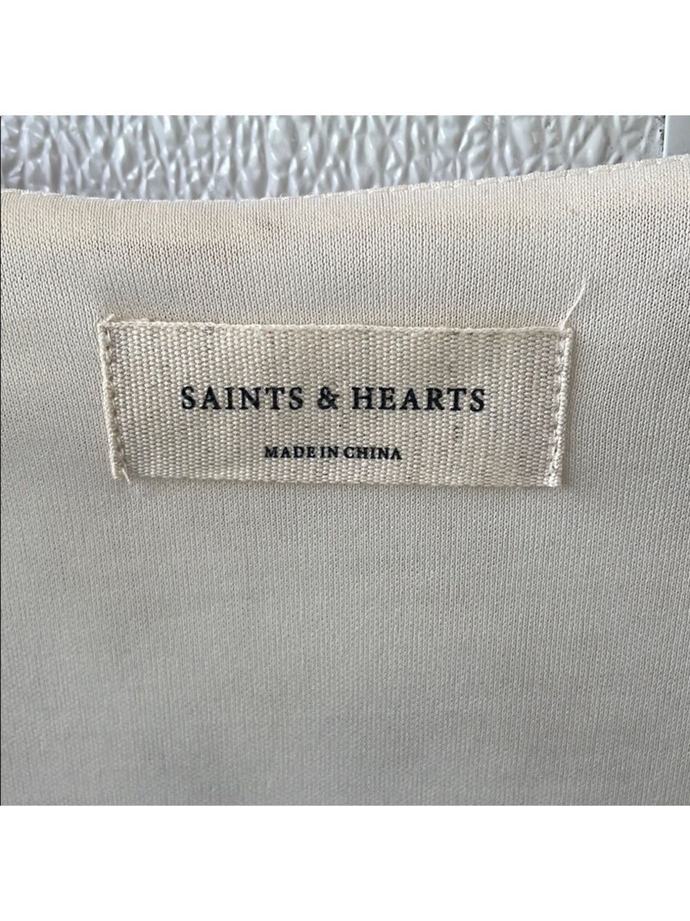 Saints & Hearts, Sz Small, Cream Tiered Sequin Sundress with 3/4 Bishop Sleeves - Picture 2 of 6